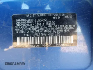2020 Subaru WRX with VIN JF1VA1A65L9801749, listed as a IAAI auction lot 41247595 with 70,687 mi miles. Bid and sale history available at carsss.com. Image 9.