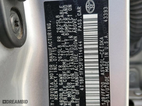 2015 Toyota Camry XLE with VIN 4T1BF1FK5FU114644, listed as a Copart auction lot 53403134 with NaN miles and Salvage Title. Bid and sale history available at carsss.com. Image 13.