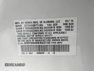 2014 Acura MDX Advance with VIN 5FRYD4H89EB032140, listed as a IAAI auction lot 41550091 with 62,377 mi miles and . Bid and sale history available at carsss.com. Image 9.