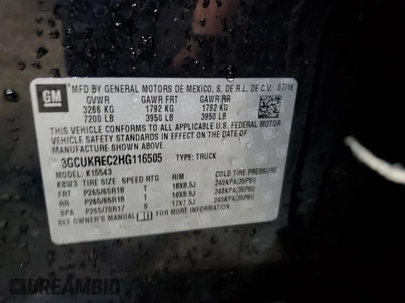 2017 Chevrolet Silverado 1500 LT with VIN 3GCUKREC2HG116505, listed as a Copart auction lot 53469345 with 118,329 mi miles and Salvage Title. Bid and sale history available at DreamBid. Image 13.