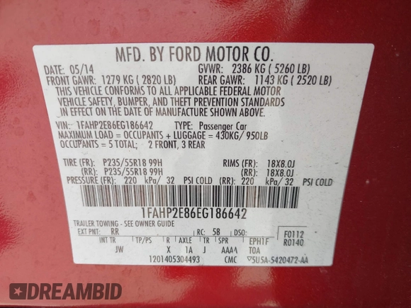2014 Ford Taurus SEL with VIN 1FAHP2E86EG186642, listed as a IAAI auction lot 41901768 with 106,057 mi miles. Bid and sale history available at carsss.com. Image 9.