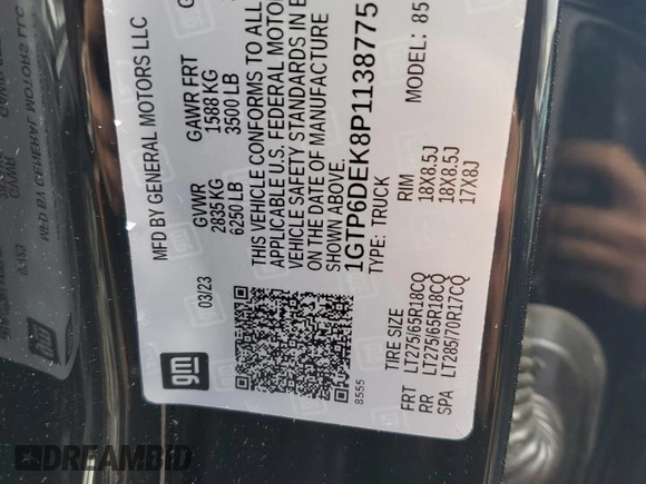 2023 GMC Canyon 4WD AT4 with VIN 1GTP6DEK8P1138775, listed as a Copart auction lot 70655754 with 0 mi miles and Salvage Title. Bid and sale history available at carsss.com. Image 12.