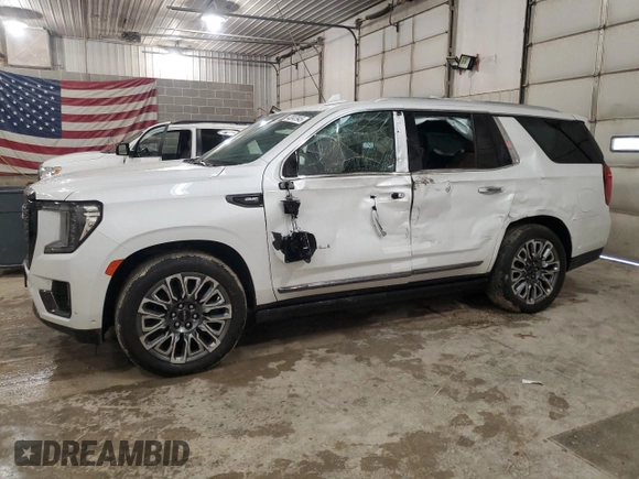 2023 GMC Yukon Denali Ultimate with VIN 1GKS2EKL0PR335633, listed as a Copart auction lot 43047945 with 0 mi miles and Salvage Title. Bid and sale history available at carsss.com. Image 1.