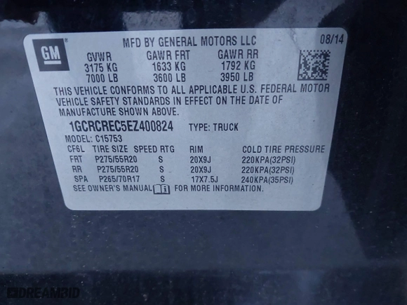2014 Chevrolet Silverado 1500 LT with VIN 1GCRCREC5EZ400824, listed as a IAAI auction lot 41658622 with 107,105 mi miles. Bid and sale history available at carsss.com. Image 9.