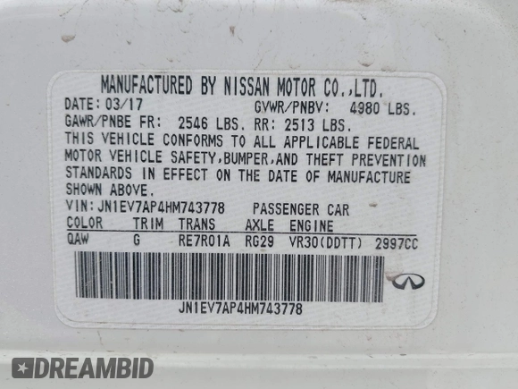 2017 Infiniti Q50 Premium с VIN JN1EV7AP4HM743778, выставлен на аукционе IAAI как лот 42212412 с пробегом 88 279 миль миль и . История ставок и продаж доступна на DreamBid. Изображение 9.