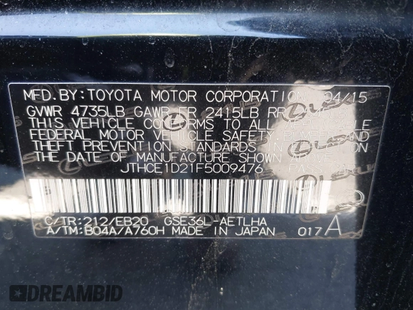 2015 Lexus IS 350 z VIN JTHCE1D21F5009476, wystawiony jako IAAI lot #42001920 z przebiegiem 97 780 mil mil oraz . Historia ofert i sprzedaży dostępna na DreamBid. Obrazek 9.