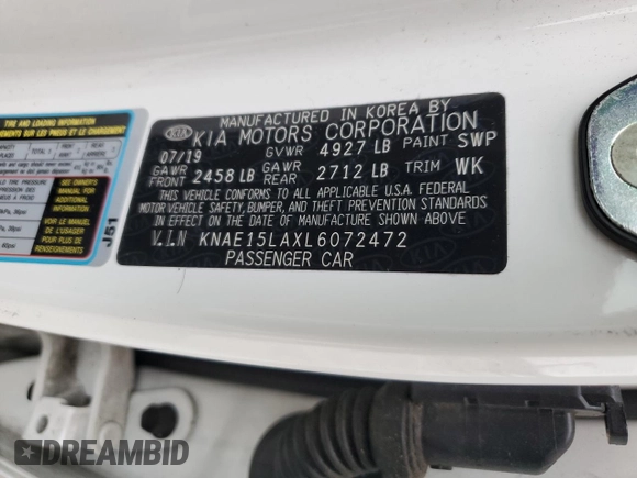 2020 Kia Stinger GT-Line with VIN KNAE15LAXL6072472, listed as a Copart auction lot 43606355 with 45,934 mi miles and Salvage Title. Bid and sale history available at DreamBid. Image 12.