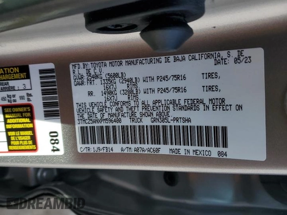 2023 Toyota Tacoma SR z VIN 3TMCZ5ANXPM596400, wystawiony jako Copart lot #52348175 z przebiegiem 15 925 mil mil oraz Szkoda całkowita • Salvage title. Historia ofert i sprzedaży dostępna na DreamBid. Obrazek 15.