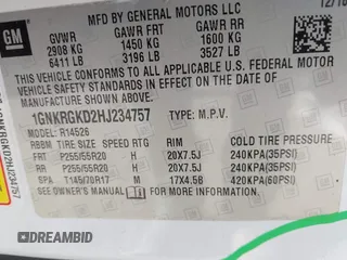 2017 Chevrolet Traverse LT with VIN 1GNKRGKD2HJ234757, listed as a IAAI auction lot 41718349 with 126,291 mi miles and . Bid and sale history available at DreamBid. Image 9.