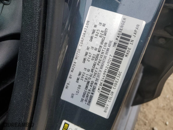2009 Mazda Mazda3 s Touring with VIN JM1BK344991249017, listed as a Copart auction lot 51869355 with 159,183 mi miles and Salvage Title. Bid and sale history available at carsss.com. Image 12.