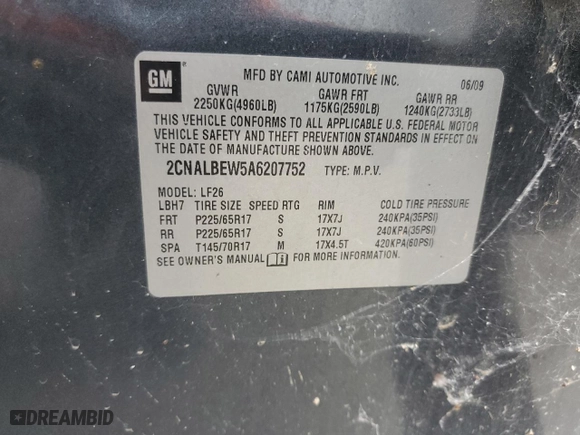 2010 Chevrolet Equinox LS with VIN 2CNALBEW5A6207752, listed as a Copart auction lot 49602124 with 209,983 mi miles and Salvage Title. Bid and sale history available at carsss.com. Image 13.