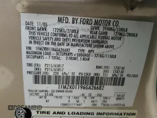 2006 Ford Freestyle SE z VIN 1FMZK01196GA26682, wystawiony jako Copart lot #54247755 z przebiegiem Nie podano mil oraz Szkody całkowita. Historia ofert i sprzedaży dostępna na DreamBid. Obrazek 12.