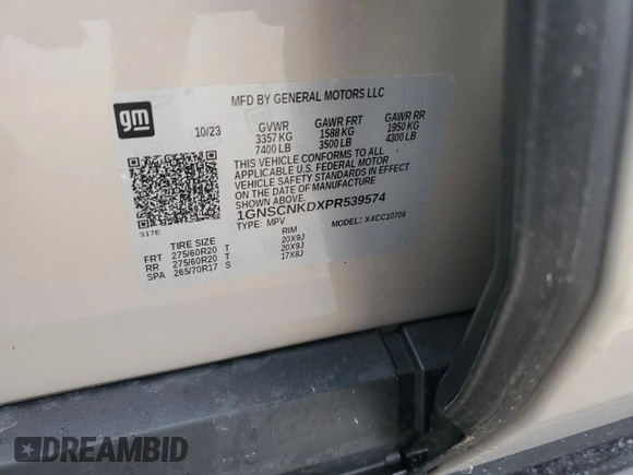 2023 Chevrolet Tahoe LT with VIN 1GNSCNKDXPR539574, listed as a Copart auction lot 74490004 with Not provided miles and Salvage title. Bid and sale history available at DreamBid. Image 14.