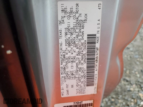 2012 Toyota Tacoma with VIN 5TFUU4EN2CX025737, listed as a Copart auction lot 44074145 with 269,184 mi miles and Salvage Title. Bid and sale history available at carsss.com. Image 13.