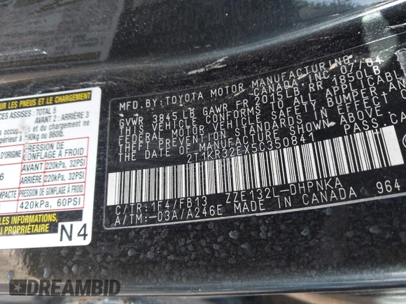 2005 Toyota Matrix STD with VIN 2T1KR32EX5C350841, listed as a IAAI auction lot 41076338 with 215,768 mi miles and . Bid and sale history available at DreamBid. Image 9.