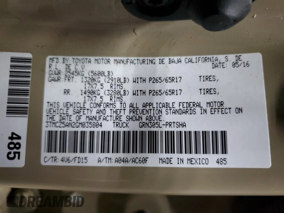 2016 Toyota Tacoma SR with VIN 3TMCZ5AN2GM035804, listed as a Copart auction lot 46422225 with 93,026 mi miles and Clean Title. Bid and sale history available at carsss.com. Image 12.