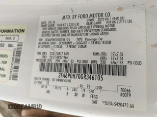2016 Ford Fusion SE with VIN 3FA6P0H70GR346105, listed as a IAAI auction lot 42609744 with 209,387 mi miles and . Bid and sale history available at DreamBid. Image 9.