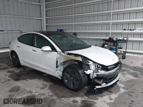 2023 Tesla Model 3 with VIN 5YJ3E1EA9PF548726, listed as a IAAI auction lot 42345157 with 30,647 mi miles and . Bid and sale history available at DreamBid. Image 1.