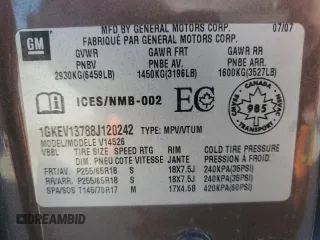 2008 GMC Acadia SLE1 z VIN 1GKEV13788J120242, wystawiony jako Copart lot #55488415 z przebiegiem Nie podano mil oraz Nie do naprawy • Non repairable. Historia ofert i sprzedaży dostępna na DreamBid. Obrazek 13.