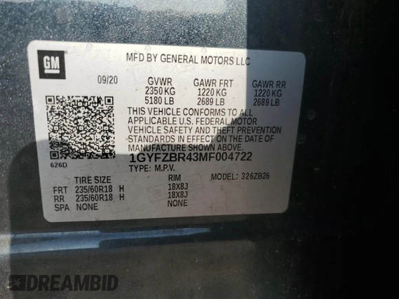 2021 Cadillac XT4 AWD Luxury with VIN 1GYFZBR43MF004722, listed as a Copart auction lot 80326714 with 45,046 mi miles and Salvage Title. Bid and sale history available at carsss.com. Image 13.
