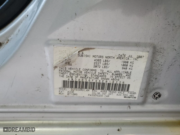 2008 Mitsubishi Galant ES with VIN 4A3AB36F98E010226, listed as a Copart auction lot 53228825 with 221,053 mi miles and Non Repairable. Bid and sale history available at carsss.com. Image 12.