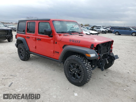 2023 Jeep Wrangler Sport with VIN 1C4HJXDG3PW584885, listed as a Copart auction lot 86057344 with 13,504 mi miles and Salvage Title. Bid and sale history available at DreamBid. Image 4.