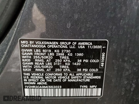 2021 Volkswagen Atlas SE with VIN 1V2HR2CA3MC552023, listed as a Copart auction lot 51486575 with 88,839 mi miles and Salvage title. Bid and sale history available at DreamBid. Image 15.