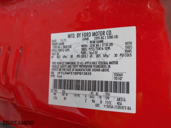 2011 Ford Ranger XLT with VIN 1FTLR4FE1BPB13835, listed as a IAAI auction lot 41738812 with 74,643 mi miles. Bid and sale history available at carsss.com. Image 9.