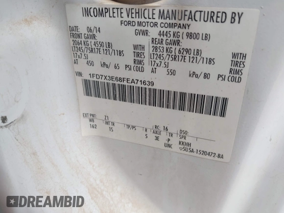 2015 Ford F-350 с VIN 1FD7X3E68FEA71639, выставлен на аукционе IAAI как лот 42293331 с пробегом 175 361 миль миль и . История ставок и продаж доступна на DreamBid. Изображение 9.