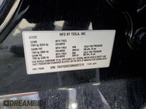 2022 Tesla Model Y Long Range with VIN 7SAYGDEE6NA007215, listed as a Copart auction lot 49749135 with 38,208 mi miles and Salvage Title. Bid and sale history available at carsss.com. Image 12.