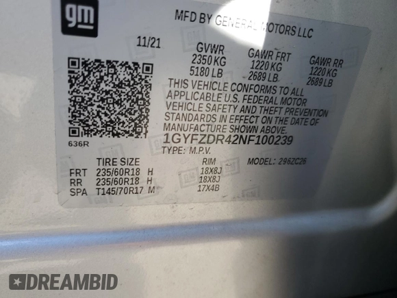 2022 Cadillac XT4 AWD Premium Luxury with VIN 1GYFZDR42NF100239, listed as a Copart auction lot 80175144 with 48,088 mi miles and Salvage Title. Bid and sale history available at carsss.com. Image 13.