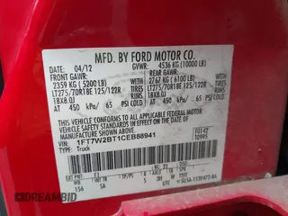 2012 Ford F-250 XL with VIN 1FT7W2BT1CEB88941, listed as a IAAI auction lot 42431473 with 341,743 mi miles and . Bid and sale history available at DreamBid. Image 9.