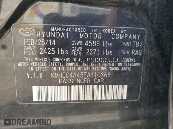 2014 Hyundai Sonata Limited with VIN KMHEC4A45EA110366, listed as a Copart auction lot 47321655 with 140,302 mi miles and Salvage Title. Bid and sale history available at carsss.com. Image 15.