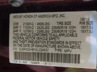 2019 Honda CR-V EX-L with VIN 5J6RW2H81KL024637, listed as a IAAI auction lot 41663832 with 59,374 mi miles. Bid and sale history available at carsss.com. Image 9.