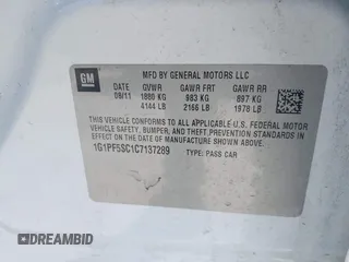 2012 Chevrolet Cruze 1LT with VIN 1G1PF5SC1C7137289, listed as a IAAI auction lot 41998685 with Not Provided miles and . Bid and sale history available at DreamBid. Image 9.