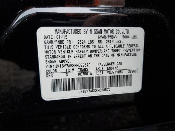 2015 Infiniti Q50 z VIN JN1BV7ARXFM399570, wystawiony jako Copart lot #57673905 z przebiegiem 126 841 mil mil oraz Szkoda całkowita • Salvage title. Historia ofert i sprzedaży dostępna na DreamBid. Obrazek 13.