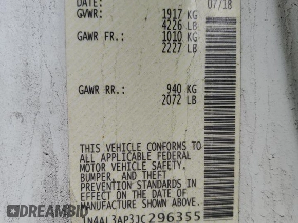 2018 Nissan Altima 2.5 S with VIN 1N4AL3AP3JC296355, listed as a Copart auction lot 51584335 with 87,324 mi miles and Salvage Title. Bid and sale history available at carsss.com. Image 12.