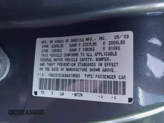 2009 Honda Accord LX-S with VIN 1HGCS12349A019583, listed as a IAAI auction lot 41146922 with 135,656 mi miles and . Bid and sale history available at DreamBid. Image 9.