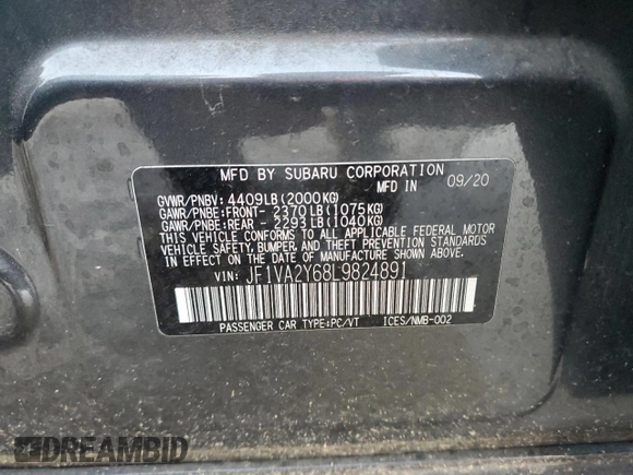 2020 Subaru WRX STI Limited with VIN JF1VA2Y68L9824891, listed as a Copart auction lot 78275764 with 0 mi miles and Salvage Title. Bid and sale history available at carsss.com. Image 12.