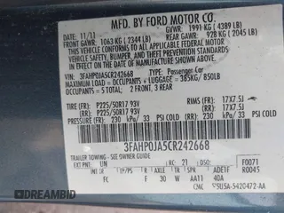 2012 Ford Fusion SEL с VIN 3FAHP0JA5CR242668, выставлен на аукционе IAAI как лот 42449102 с пробегом 179 274 миль миль и . История ставок и продаж доступна на DreamBid. Изображение 9.