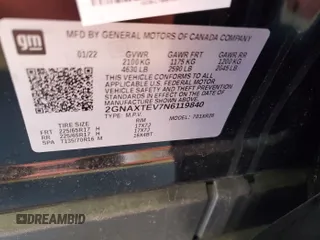 2022 Chevrolet Equinox LT with VIN 2GNAXTEV7N6119840, listed as a IAAI auction lot 42793668 with 47,560 mi miles and . Bid and sale history available at DreamBid. Image 1.