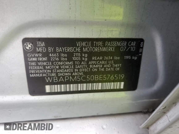 2011 BMW 3 Series 335i with VIN WBAPM5C50BE576519, listed as a Copart auction lot 44409265 with 142,522 mi miles and Salvage Title. Bid and sale history available at carsss.com. Image 12.