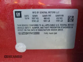 2015 Chevrolet Sonic LT with VIN 1G1JC5SH1F4132660, listed as a Copart auction lot 50206765 with 147,428 mi miles and Salvage Title. Bid and sale history available at DreamBid. Image 14.