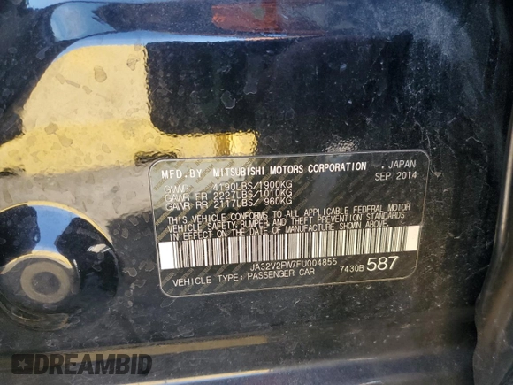 2015 Mitsubishi Lancer SE with VIN JA32V2FW7FU004855, listed as a Copart auction lot 46156835 with 101,011 mi miles and Salvage Title. Bid and sale history available at carsss.com. Image 13.