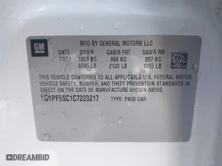 2012 Chevrolet Cruze LT w/1LT with VIN 1G1PF5SC1C7223217, listed as a IAAI auction lot 41976586 with 79,097 mi miles. Bid and sale history available at carsss.com. Image 9.