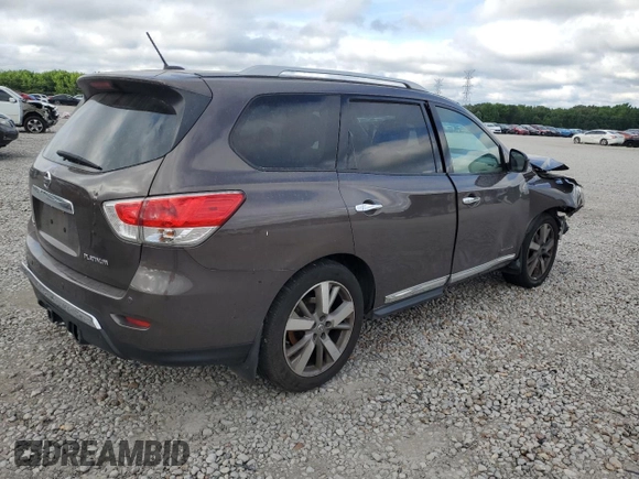 2016 Nissan Pathfinder Platinum с VIN 5N1AR2MN7GC620411, выставлен на аукционе Copart как лот 58701515 с пробегом 157 726 миль миль и Списание • Salvage title. История ставок и продаж доступна на DreamBid. Изображение 3.
