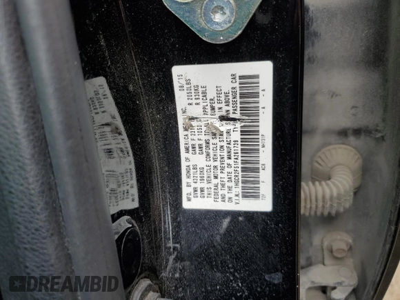 2015 Honda Accord Sport with VIN 1HGCR2F51FA261739, listed as a Copart auction lot 55452675 with 217,600 mi miles and Clean Title. Bid and sale history available at DreamBid. Image 12.