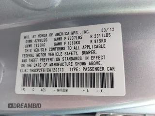 2012 Honda Accord SE z VIN 1HGCP2F61CA120373, wystawiony jako IAAI lot #42388681 z przebiegiem 121 754 mil mil oraz . Historia ofert i sprzedaży dostępna na DreamBid. Obrazek 9.