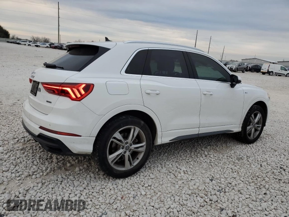 2020 Audi Q3 S line Premium with VIN WA1DECF33L1008687, listed as a Copart auction lot 41523185 with 56,905 mi miles and Salvage Title. Bid and sale history available at carsss.com. Image 3.