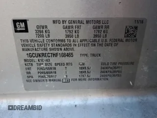 2017 Chevrolet Silverado 1500 LT with VIN 1GCUKREC7HF108465, listed as a Copart auction lot 42285785 with Not Provided miles and Salvage Title. Bid and sale history available at DreamBid. Image 12.